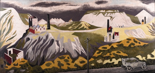 Mary-Adshead: The-Old-Rolls-on-Bodmin-Moor;-China-Clay-Landscape,-circa-1950