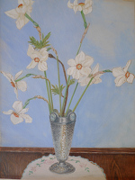 Artist Maxwell Armfield: Still life with Pheasants Eye Daffodil in a Pewter Vase